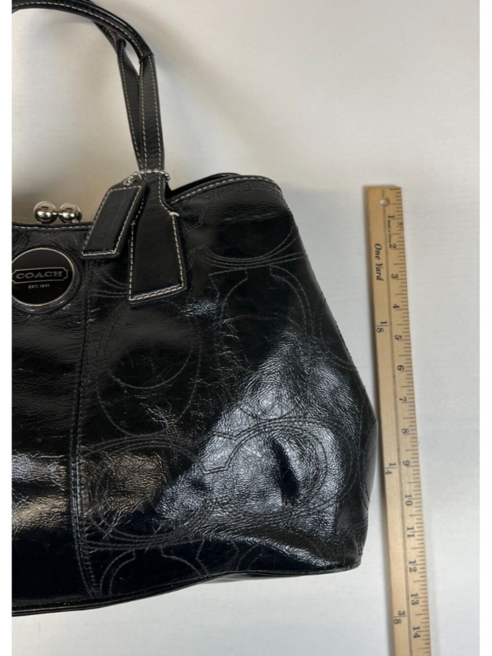 Coach Signature Stitch Frame Carryall Black Patent Leather Bag F15658 - Picture 16 of 16